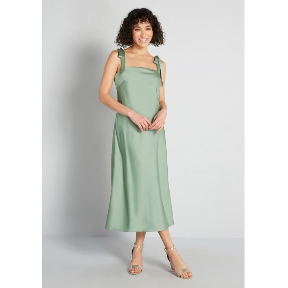 Hutch / Modcloth  Satin Sage Tie Shoulder Midi Dress, Formal, Bridesmaid - NWT